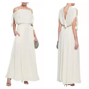 Tory Burch "Evalene" Ivory Cold Shoulder Crepe Maxi Dress Sz 2